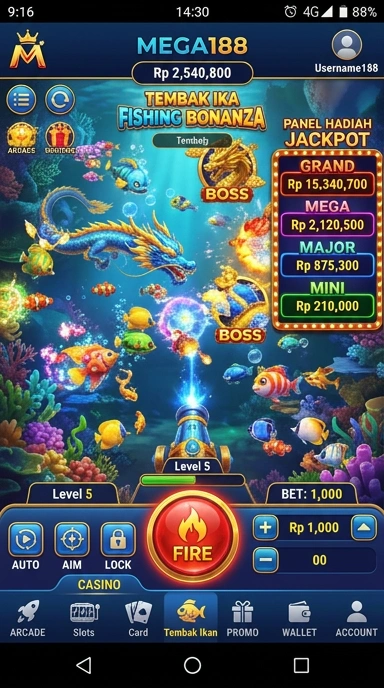 Screenshot aplikasi mega188 dengan tampilan antarmuka yang menarik.